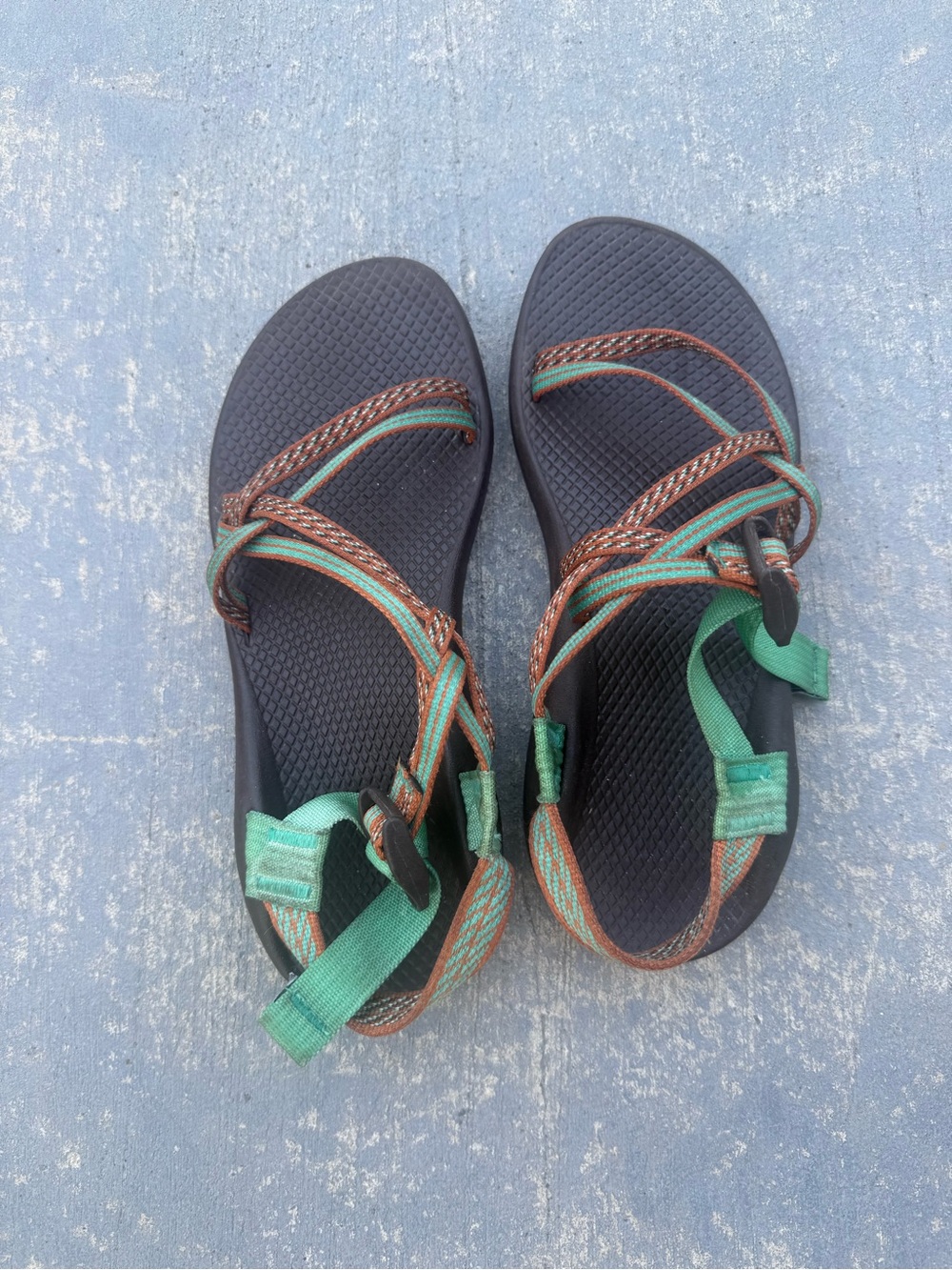 Chaco Women's Black Sandals with Green and Brown Straps